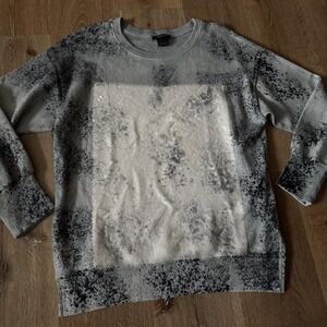 Avant Toi Made in Italy Sequin Gray and White Black Crewneck sweater top size S